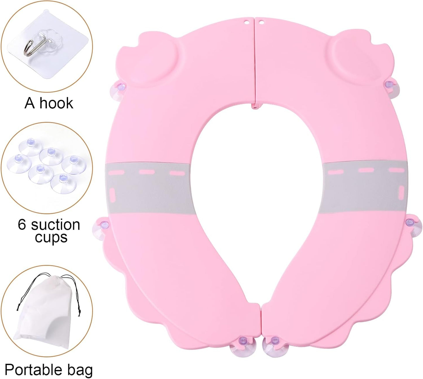 Portable Potty Training Seatï Upgraded Non-Slip-Anti pinch buttocks, No need to disassemble and install every time, saving a lot of time for Toddlers & Kids, Suitable for multi shaped toilets (Pink)