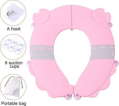 Portable Potty Training Seatï Upgraded Non-Slip-Anti pinch buttocks, No need to disassemble and install every time, saving a lot of time for Toddlers & Kids, Suitable for multi shaped toilets (Pink)