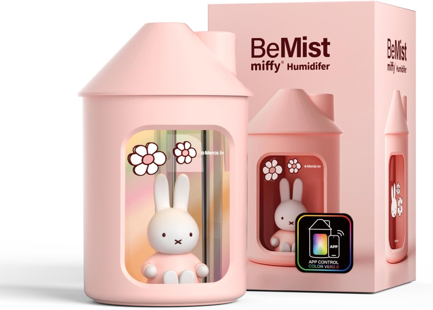 Mipow X Miffy Double Spray Humidifier 2.0 Smart App-Control RGB LED, Mini Cute Humidifier with Night Light, 500ml for Bedroom, Nursery/Office - Blue