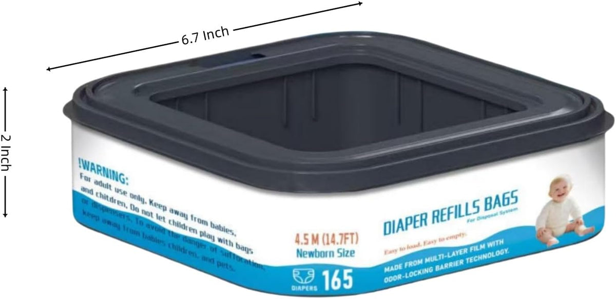 6 Packs-Square Starter Refills Disposal Bags Refill Compatible with Diaper Genie Classic, Compact and Select Pails, Hold Up to 165 Newborn-Sized Diapers Per Refill