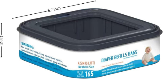 6 Packs-Square Starter Refills Disposal Bags Refill Compatible with Diaper Genie Classic, Compact and Select Pails, Hold Up to 165 Newborn-Sized Diapers Per Refill