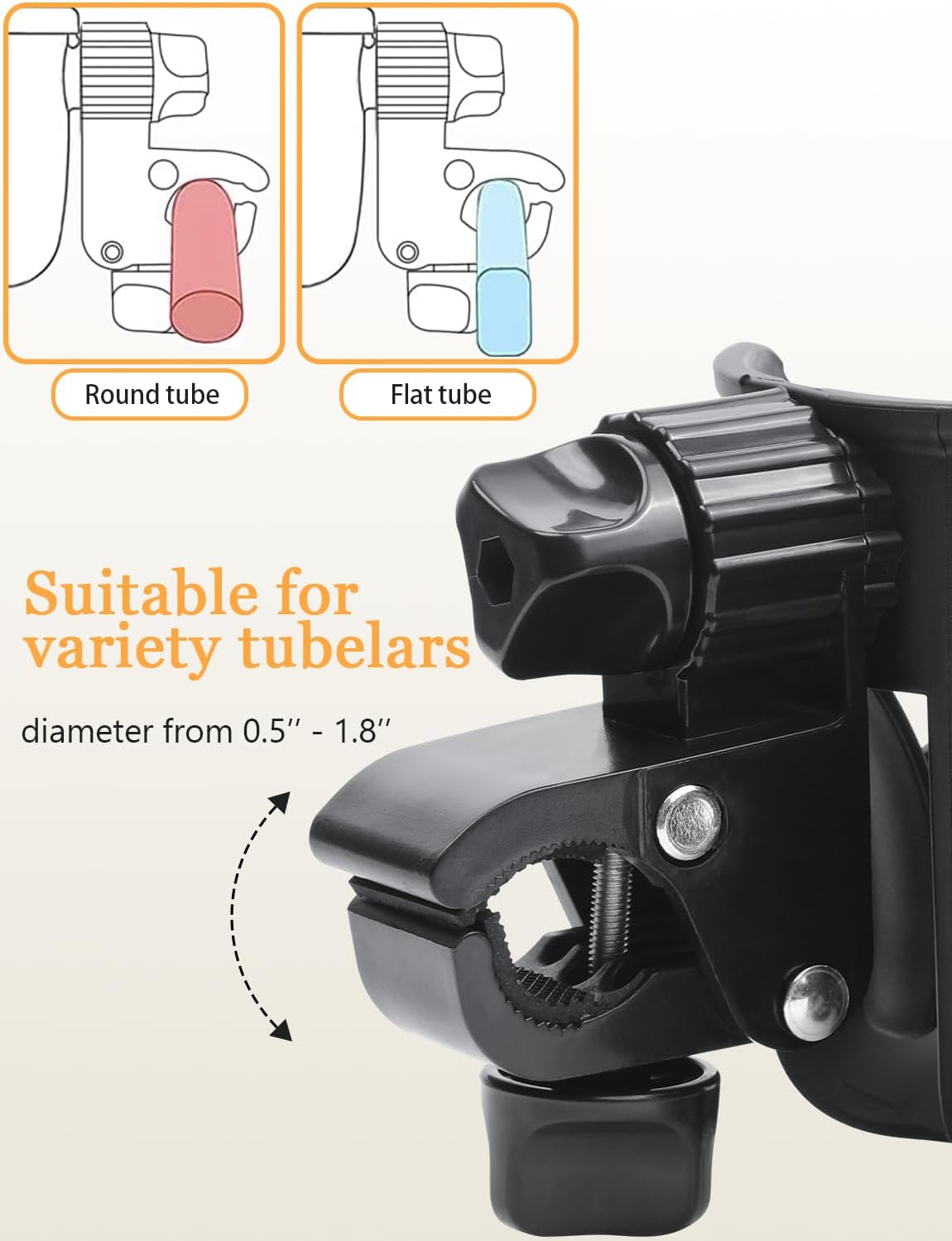 Universal Stroller Cup Holder with Phone Holder, 360° Rotatable Strong Clip, Big Storage Space for Walker, Wheelchair, Stroller, Bike