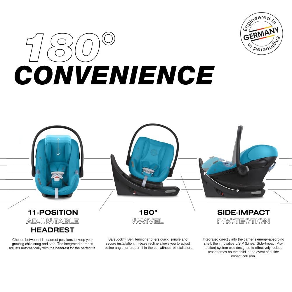 Cybex Aton G Swivel Infant Car Seat with 180-Degree Rotate, Linear Side-Impact Protection, 11-Position Headrest, SensorSafe & Safelock Base, Seashell Beige