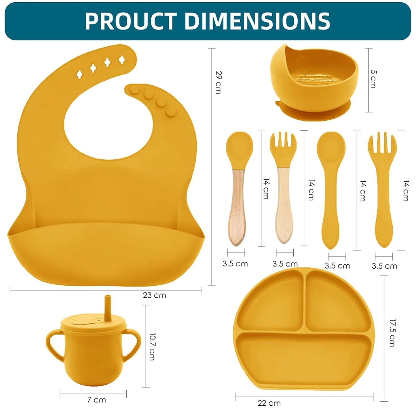 100% Silicone Baby Feeding Set, BPA Free Baby Dishes with Suction Bowl, Divided Plate, Toddler Self Feeding Dish Set with Spoons, Forks, Sippy Cup and Bib, Baby Eating Utensils (Navy Blue)