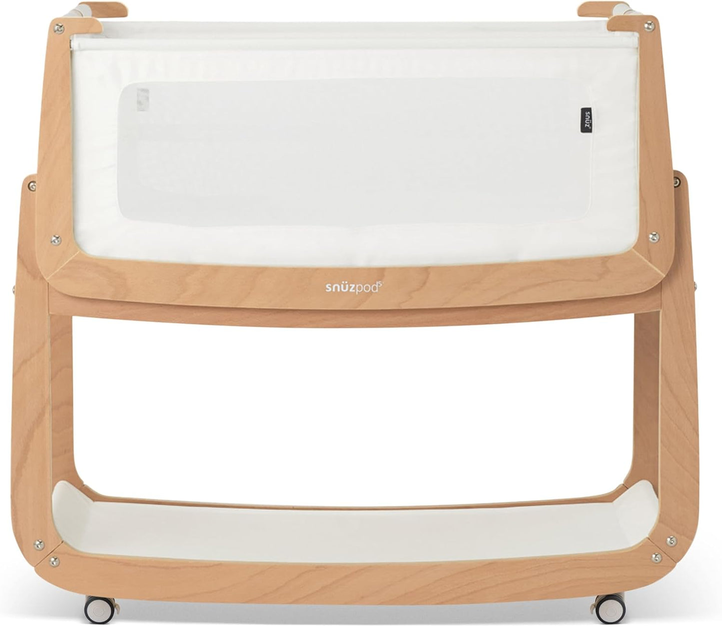 SnuzPod 5 Bedside Bassinet for Baby - Newborn Bed with Zip Down Breathable Windows, Rocking Bedside Sleeper with Lift-Off Bassinet, Portable 3-in-1 Baby Cradle with Wheels & Mattress, Natural