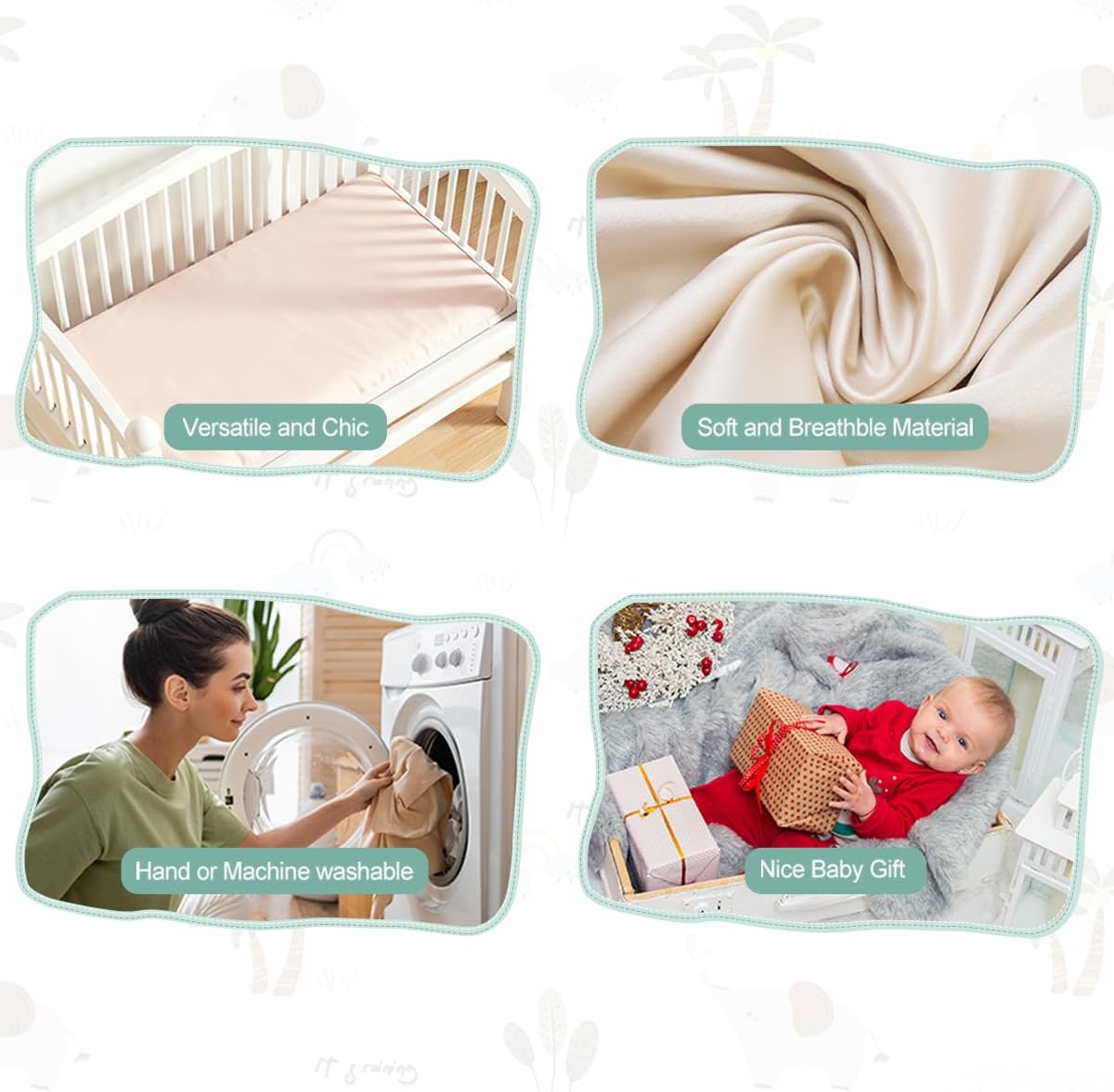 4 Pack Bassinet Sheets (19" x 33"), Compatible with Baby Delight, BabyBond, Dream On Me and Most Rectangle Bedside Sleeper Bassinet Mattress, Soft and Skin-Friendly, Mint Green and Color Rainbow