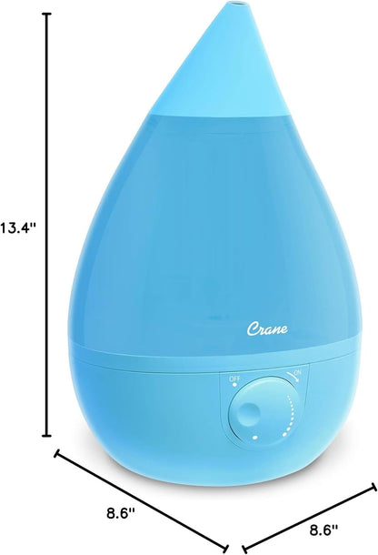 Crane Ultrasonic Cool Mist Humidifier for Bedroom, Baby Nursery, Kids Room, Plants, or Office, Large 1 Gallon Tank, Filter Optional, Clear and White