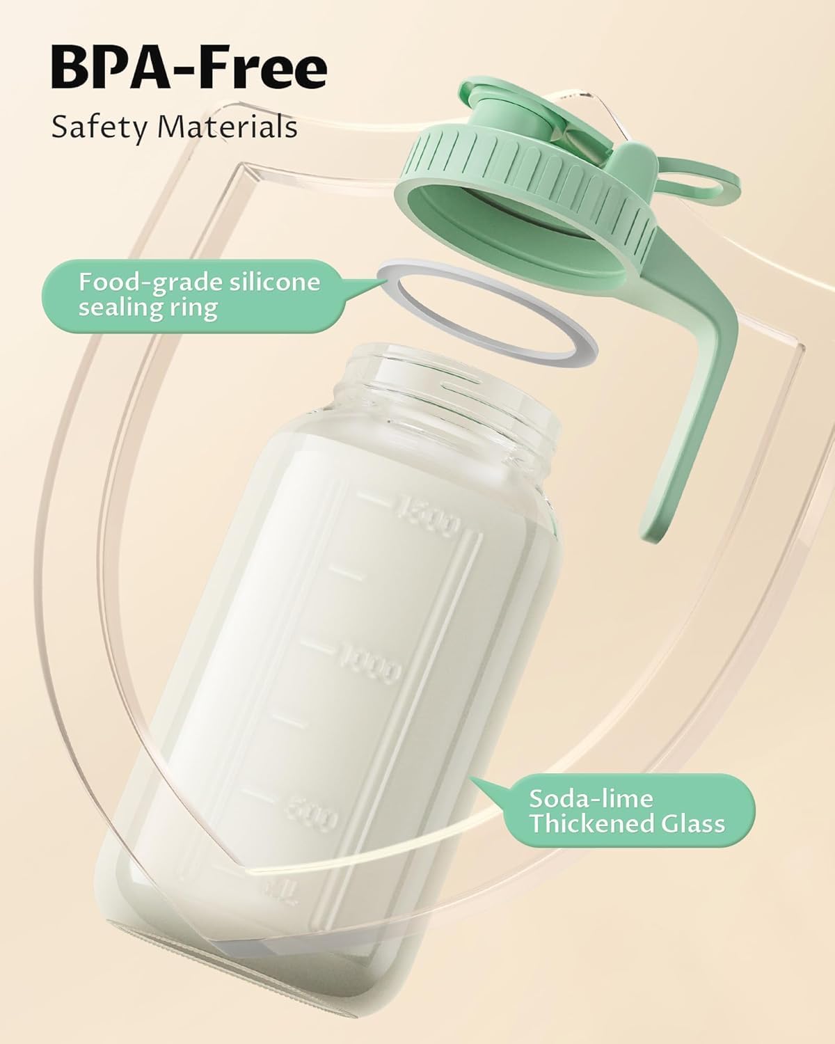 32oz Breast Milk Pitcher with Lid - Airtight Leakproof Glass Storage with Flip Cap & Pour Spout, Wide Mouth 1 Quart Breastmilk Storage Container Breastfeeding Essentials for Breastmilk, Formula, Milk