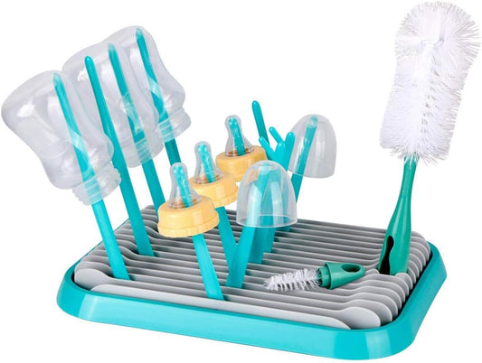 Baby Bottle Drying Rack with Bottle Cleaning Brush Set/Plastic Bag and Bottle Dryer - Drying Rack and The Planet Folds for Easy Storage