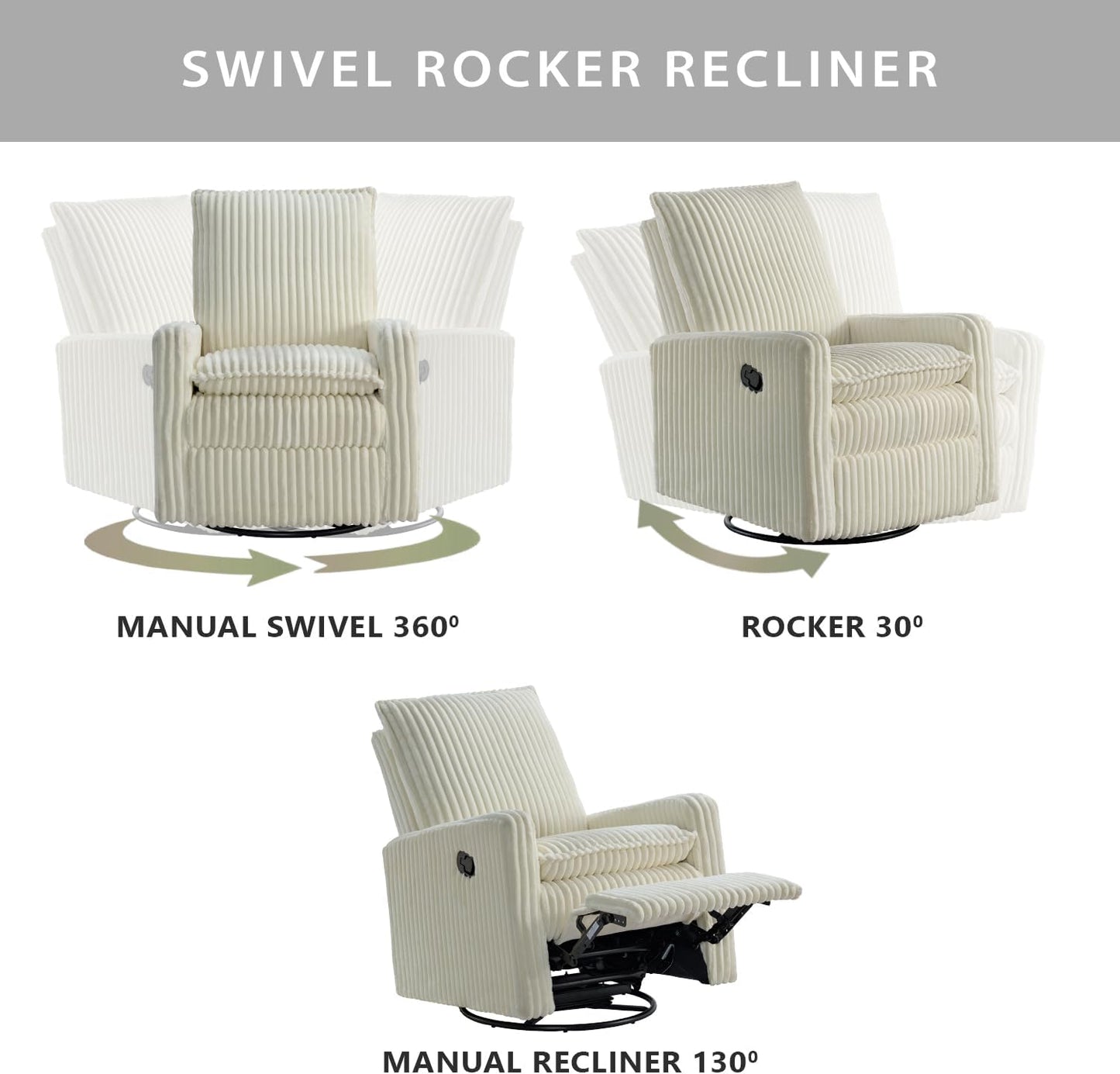 Oxford Baby Uptown Upholstered Glider Recliner Rocking Chair 360° Swivel for Nursery and Living Room - Boucle White