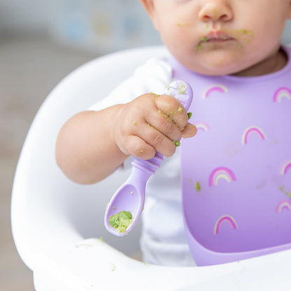 Bumkins Baby Bowl, Silicone Feeding Set with Suction for Baby and Toddler, Includes Spoon and Lid, First Feeding Set, Training Essentials for Baby Led Weaning for Babies 4 Months Up, Sage