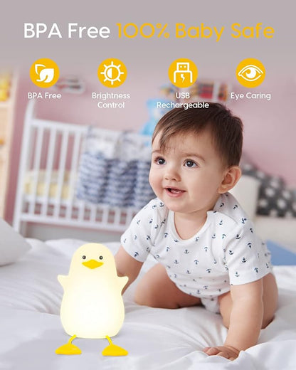 Amaredom Cute Duck Night Light, Squishy Duck Lamp, Silicone Dimmable Nursery Nightlight, Rechargeable LED Bedside Lamp with 20 Minutes Timer & Tap Control for Kids Baby Toddler Decor Bedrooms