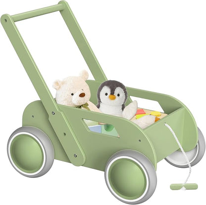 Wooden Baby Walker for Toddler, Baby Push Walker with Wheels for Infants Boys Girls, Toys Gift for Birthday Christmas New Year, Mint Green