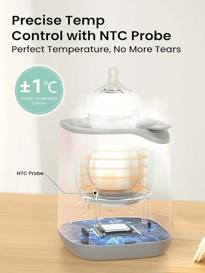 Grownsy Bottle Warmer for Night Feeding, Fast Baby Bottle Warmer for Breastmilk, Smart Temperature Control, with Timer, Thaw, Food Heater, Night Light, Calentador De Biberones for All Bottles