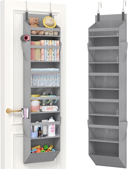 Lifewit 1 Pack Over the Door Organizer, 5 Section Clear Window Hanging Storage with 4 Side Pockets, Sturdy Anti Tilt 40 lbs Load Behind Door for Closet, Bedroom, Bathroom, Nursery, Dorm, Gray