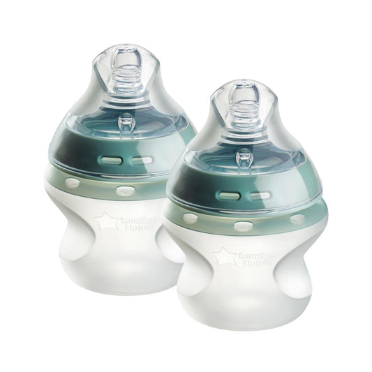 Tommee Tippee Natural Start Anti Colic 9 oz BPA Free Silicone Baby Bottles, 0+ Months, Silicone Feels Like Mother's Skin, Slow Flow Breast-Like Nipple, Pink and Purple, Pack of 2