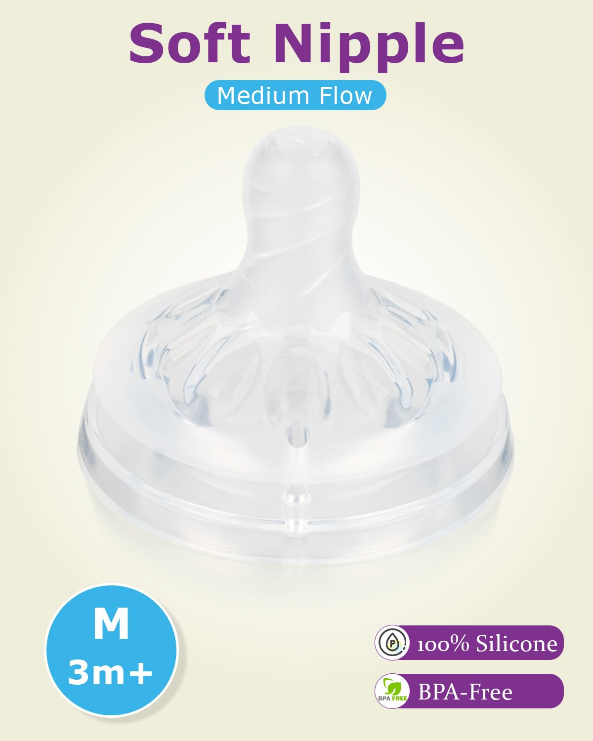 Silicone Bottle Nipples for Philips Avent Natural Baby Bottles,Size 5 Nipple,6m+,Flast Flow, 6 Count