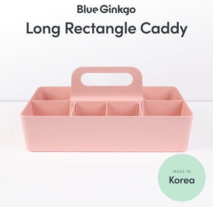 BLUE GINKGO Stackable Organizer Caddy – Korean-Made Portable Tote for Bathroom, Office, Crafts, or School Supplies (Rectangle, Green)