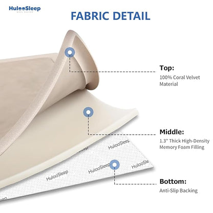 Huloo Sleep Play Mat for Babies Toddlers,1.3" Thick Elasti-Foam Anti-Fall Cushion Mat for Kids Room,28×72 Bedroom Bedside Rugs,Water-Repellent Soft Coral Velvet,Non-Slip(Beige)