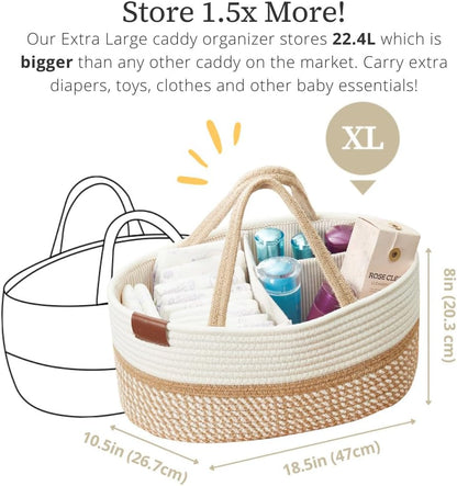 DECOMOMO Baby Caddy Organizer, Mother's Day Diaper Caddy Basket, Baby Baskets for Baby Shower (Spiral Beige & White, Large)