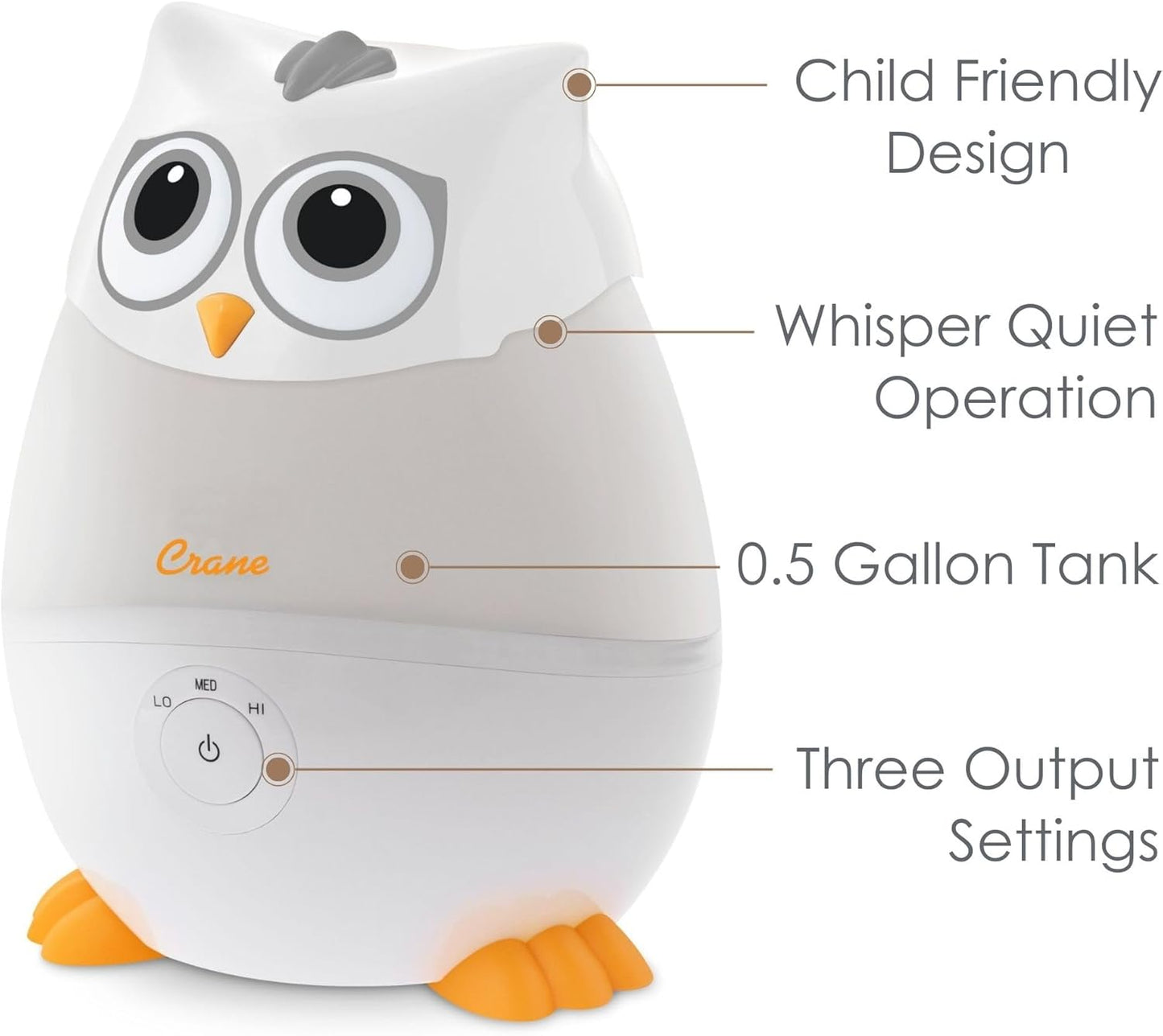 Crane Baby Mini Adorable Snow Owl Baby Humidifier, 0.5 Gal Cool Mist Humidifiers with Aroma Tray and Nightlight, Whisper Quiet Ultrasonic Humidifier for Baby and Toddler Room, Congestion Relief