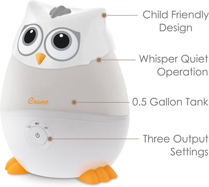 Crane Baby Mini Adorable Snow Owl Baby Humidifier, 0.5 Gal Cool Mist Humidifiers with Aroma Tray and Nightlight, Whisper Quiet Ultrasonic Humidifier for Baby and Toddler Room, Congestion Relief