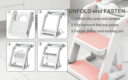 [No Assembly Required] BABY JOYCE Potty Training Seat with Step Stool Ladder, Extra Sturdy Integrated Toddler Toilet Seat for Boys Girls, Anti-Slip Step & Splash Guard, Foldable Potty Ladder (Grey)