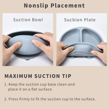 Baby Silicone Feeding Set, Baby Weaning Set, Baby Essentials, Includes Baby Spoons, Baby Bibs, Suction Plates for Baby， Baby Bowls, Food Grade Silicone, BPA Free (A-1)
