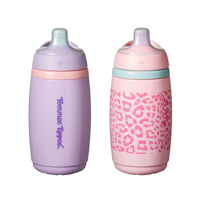 Tommee Tippee Insulated 9oz Sporty Spout Toddler Water Bottle, No Spill, Sippy Cups for Toddlers 1-3, Two-Piece Valve Helps Stop Spills, Green & Teal, BPA Free, Pack of 2