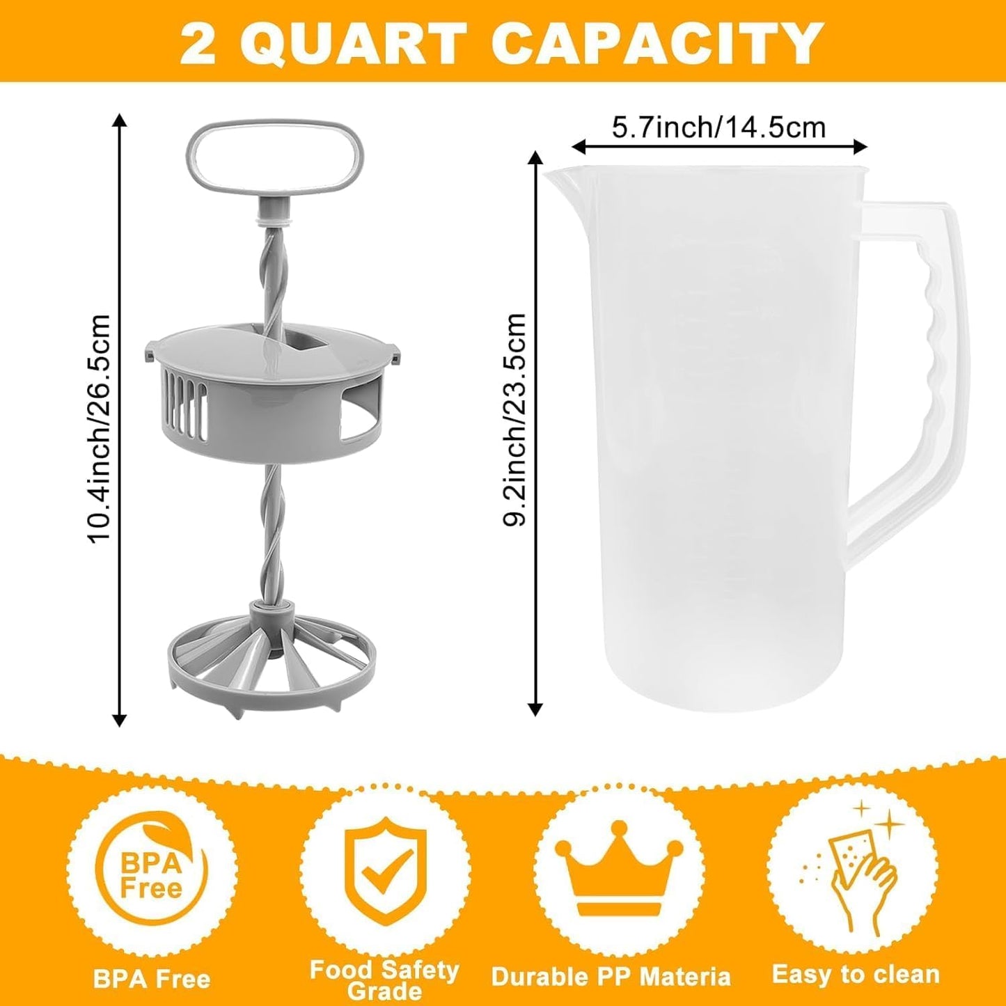 2 Pcs Mixing Pitcher for Drinks, 2 Quart/64oz Plastic Juice Pitcher with Lid, Angled Plastic Blades and Adjustable Mixer Plunger for Juice, Tea, Milk, Beverage Container