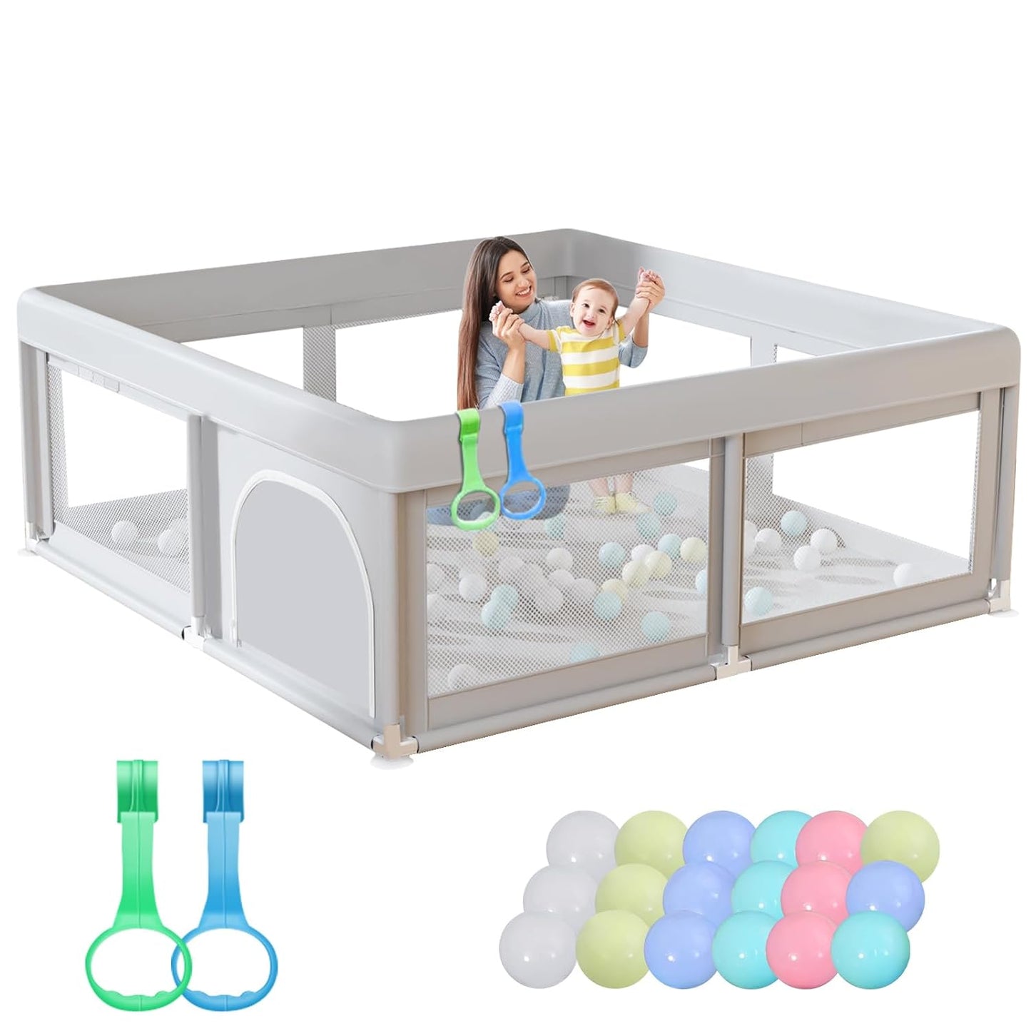 Hiaksedt Baby Playpen 50x50 Inch, Play Pens for Babies and Toddlers Baby Fence Play Yards for Indoor & Outdoor with Breathable Mesh Anti-Fall Playpen
