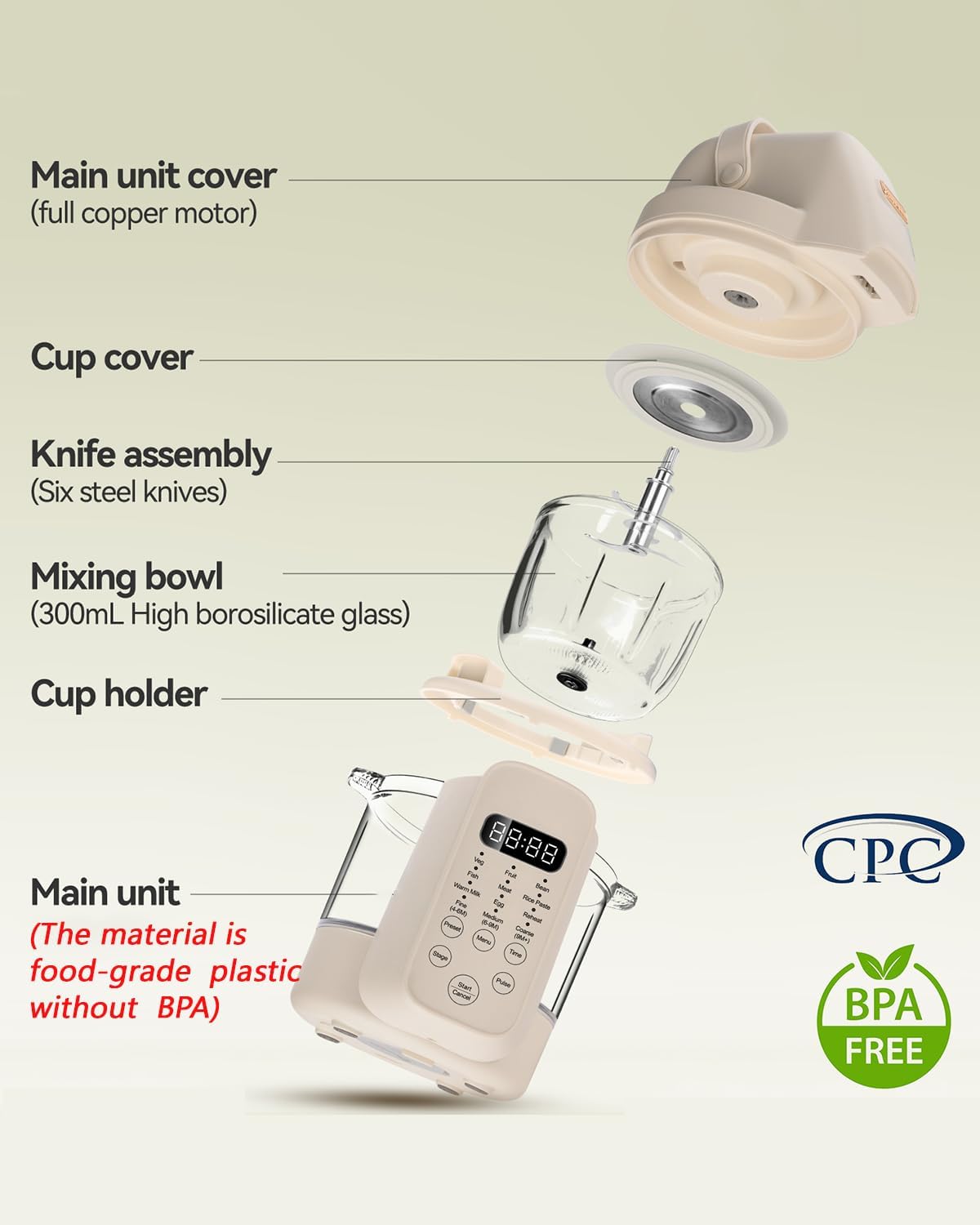 IAGREEA 9 IN 1 Glass Baby Food Maker, One Step Baby Food Processor Steamer Puree Blender Grinder Mills Machine, Auto Cooking & Grinding for Healthy Homemade Baby Food with 3 Age Stages, BPA-Free