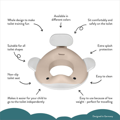 Kindsgut Whale Potty Training Seat for Toddlers – Kids Toilet Seat with Backrest, Non-Slip, Fits Round & Oval Toilet Seats, Designed in Germany, Peach