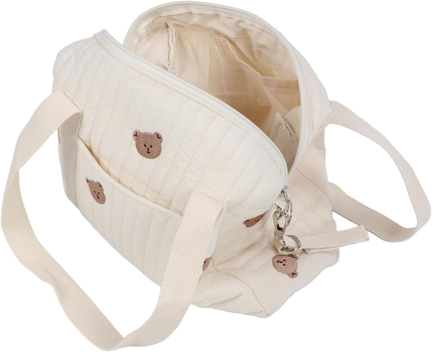 Focket Baby Stroller Organizer, Universal Large Space Baby Diaper Bag with Zipper, Embroidery Mom Handbag Stroller Accessories Storage Bag for Diaper, Phone, Keys, Toys29X26X12CM