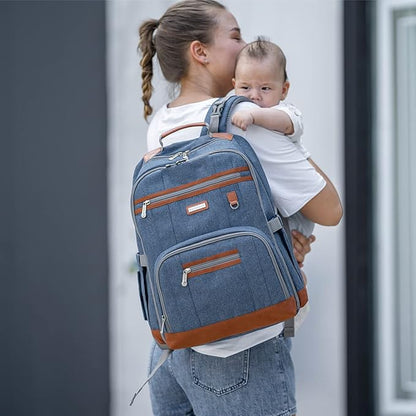 Diaper Bag Backpack, Large Baby Nappy Bags with Portable Changing Pad for Boys and GirlsMultifunction Travel Baby Bag for Moms Dads, Shower Gifts Waterproof and Stylish，Deep Blue