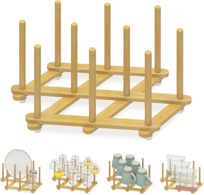 EsLuker.ly Baby Bottle Drying Rack Bamboo Vertical Dryer Holder, Space Saving for 12 Milk Glass Bottle Countertop, Wooden Drain Stand Shelf for New Parents