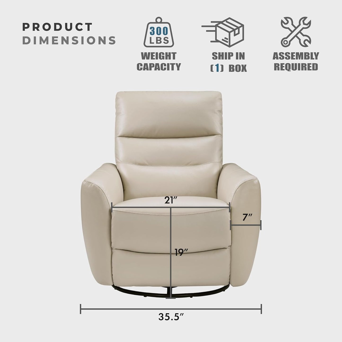 Lexicon 360 Degree Swivel Glider Reclining Chair, Manual Tab Pull Recliner, Leather Match Swivel Glider Recliner with Plush Foam, Sturdy Frame for Living Room/Office/Bedroom, Taupe