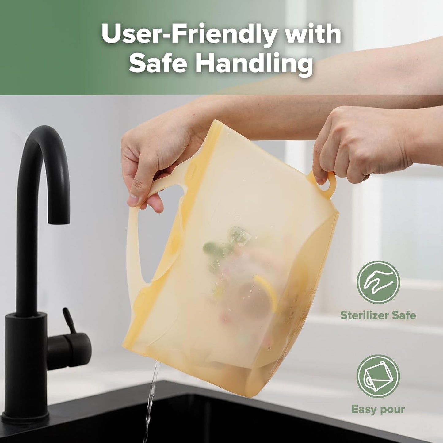 Haakaa On-The-Go Silicone Microwave Steam Sterilizer Bags for Travel, 40oz/1250ml Reusable Silicone Steaming Bags for Baby Bottles, Breast Pump, Accessories, Pacifiers, Teethers,Grey/1PC