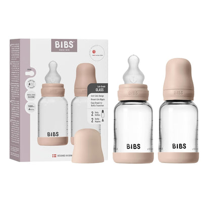 BIBS Glass Baby Bottles 2-Pack, 4 Oz. Anti-Colic System for Gas Reduction. Vented Round Silicone Nipple. Supports Infant and Newborn Breastfeeding - 120 ml (Pack of 2), Sage