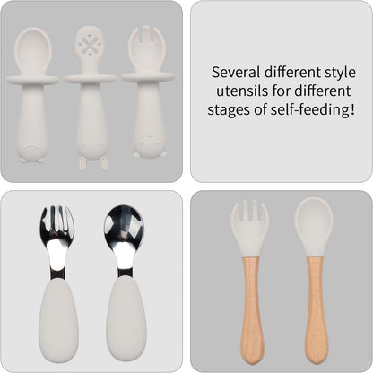 Silicone Feeding Set, 13PCS Baby Feeding Essentials with Suction Bowl & Plate, Spoons & Forks, Bib & Cup, Toothbrush, Baby Led Weaning Supplies for 6+ Months, Eating Essentials (Blue)