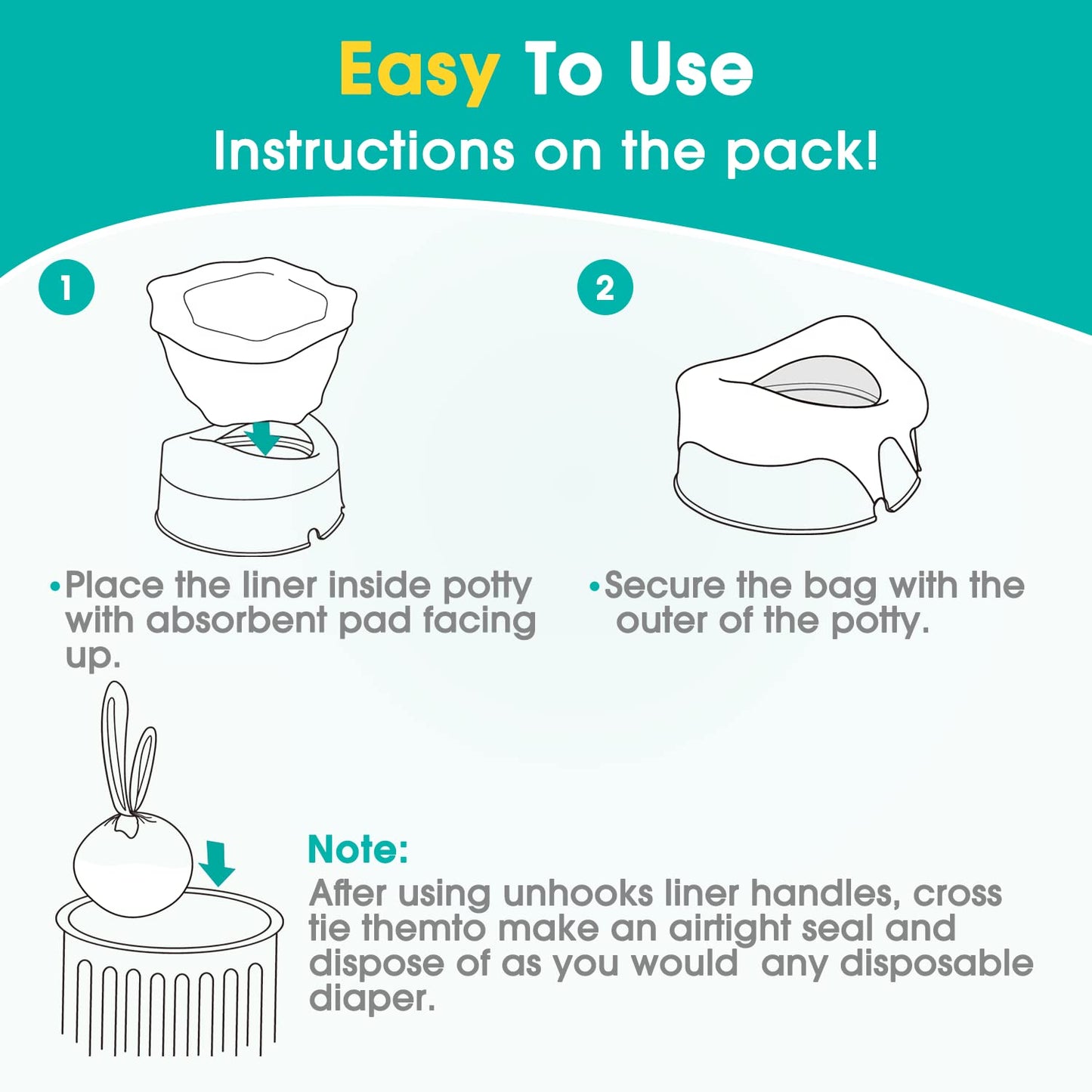 Potty Win [90 Counts] Disposable Potty Liners Compatible with OXO Tot 2-in-1 Go Potty, Potty Refill Bags for Toddler Travel, Universal Potty Bags Fit Most Potty Chairs