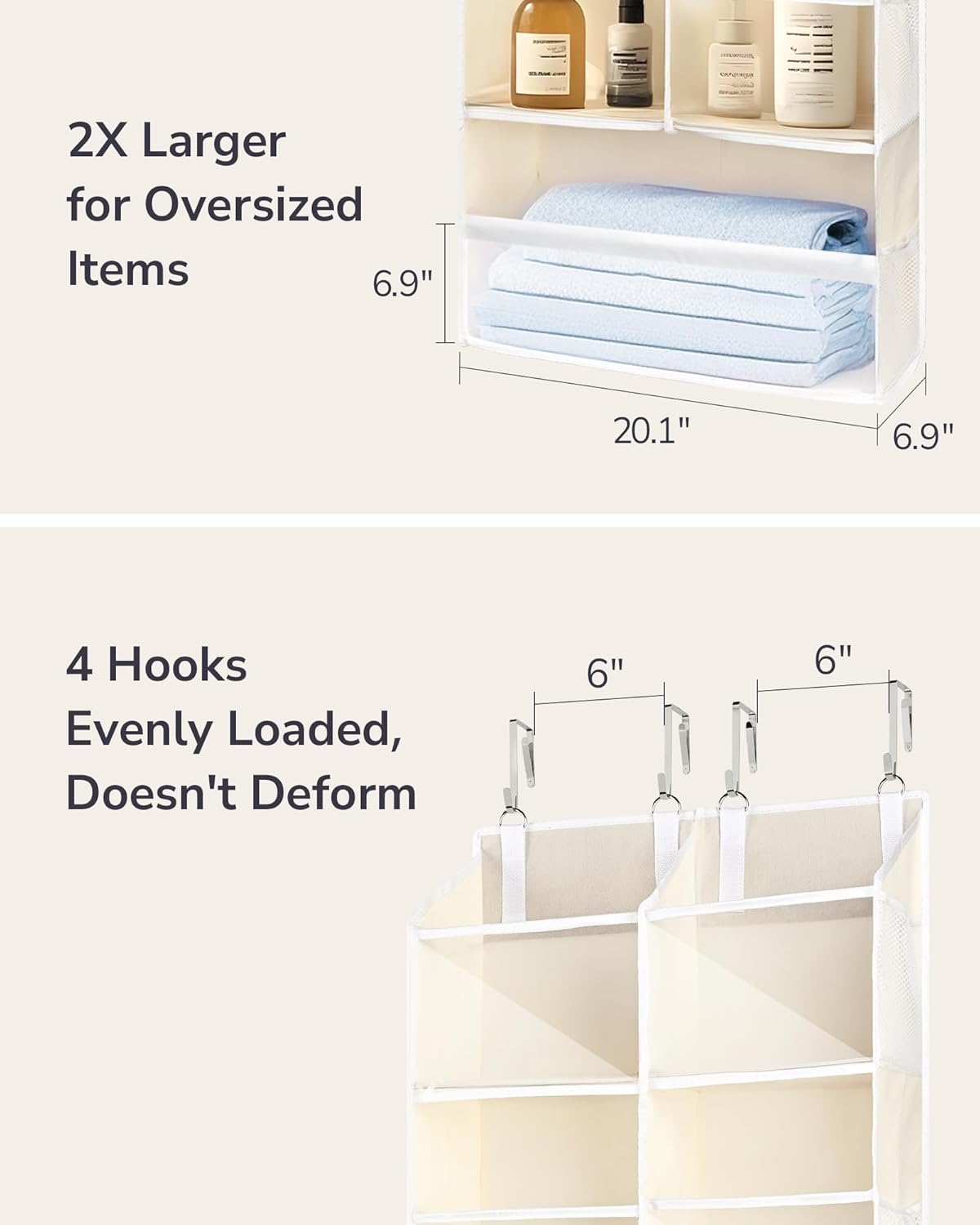ULG 1 Pack Over Door Organizer with 5 Large and 10 Mesh Side Pockets, 44 lbs Weight Capacity Hanging Storage with Clear Window Kids Toys, Shoes, Diapers, Dark Grey, 5 Layers