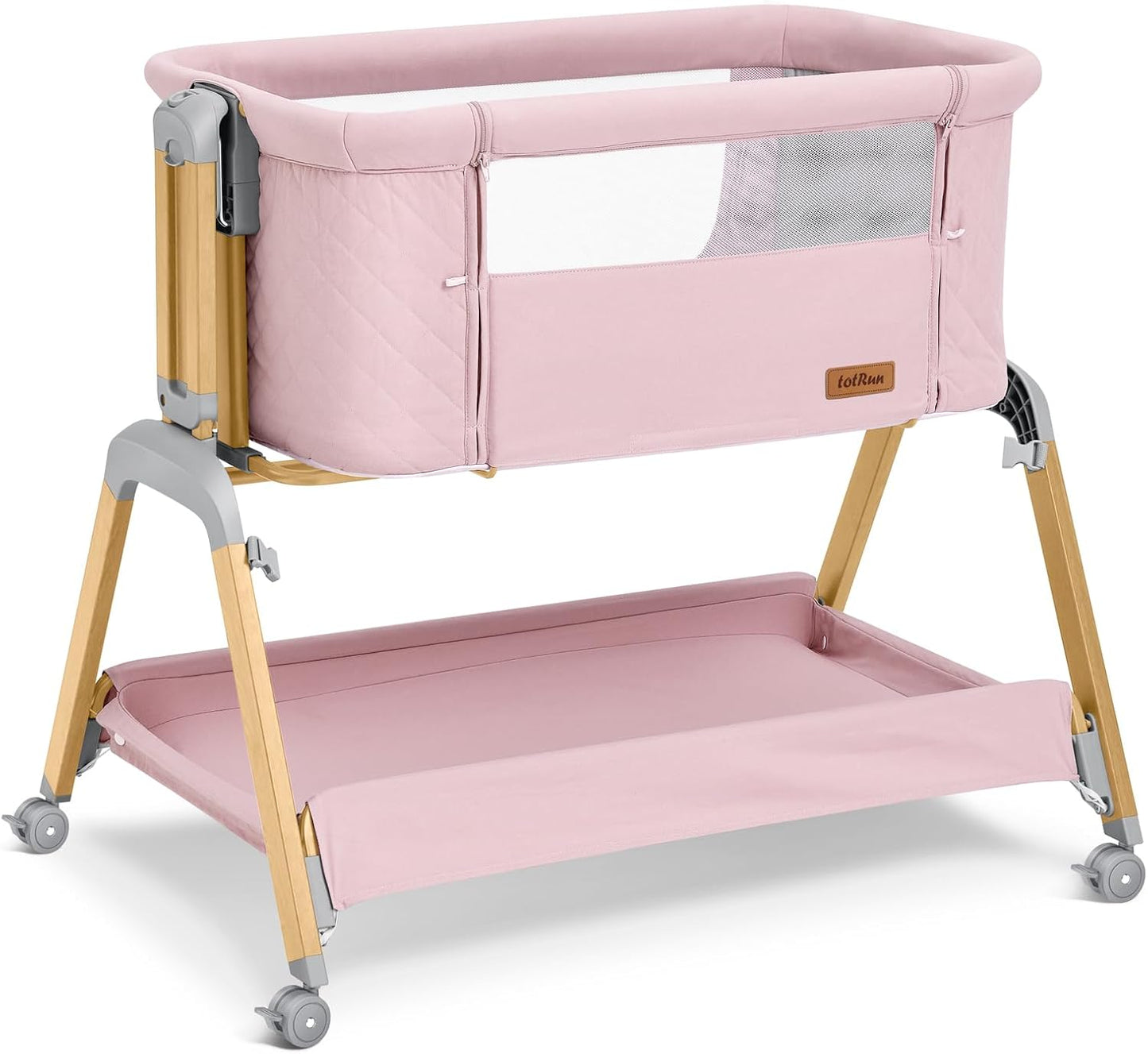 TotRun Bassinet Bedside Sleeper, Rocking Bassinets with Comfy Mattress and Wheels for Newborn, 5-Height Adjustable (Black)