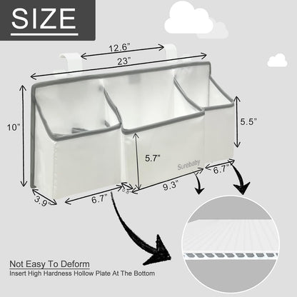 Hanging Baby Diaper Caddy, 3-in-1 Diaper Caddy Organizer Holder For Baby Crib, Nursery Organization Diaper Stacker Storage For Crib, Changing Table-Grey