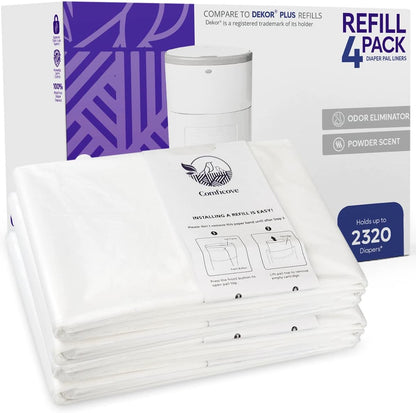 COMFICOVE Refills Compatible with DEKOR PLUS Diaper Pails | 4 Pack | Extra Thick Diaper Pail Refill Liners | Fresh Scent | Easy to Replace and Dispose of Diaper Bag | Odorless Baby Diapers Disposal