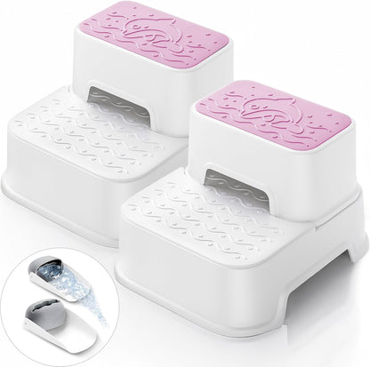 2-Step Toddler Step Stool, Non Slip Kids Step Stool for Bathroom Sink & Toilet Potty Training, Sturdy Stable Base, 10”Height Supports 220 lbs (2Packs White)
