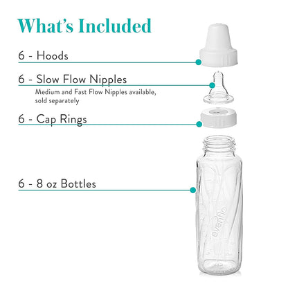 Evenflo Feeding Classic Glass Bottle, Twist Bottles, 8 Oz, 6 Bottles