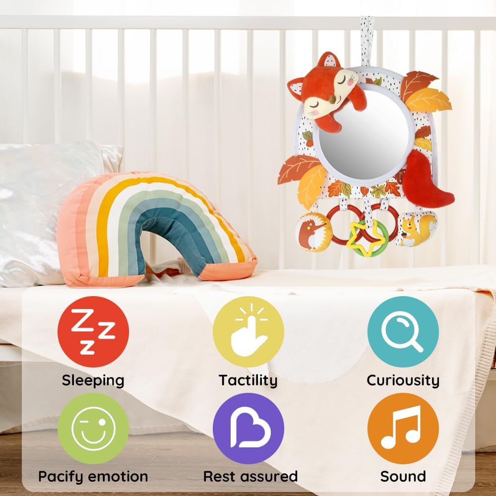 Caterbee Baby Black and White Toy with in-Sight Car Mirror for Hanging car seat, Stroller, Crib, High Contrast Baby Toys for Neborn Tummy time (White&Black)