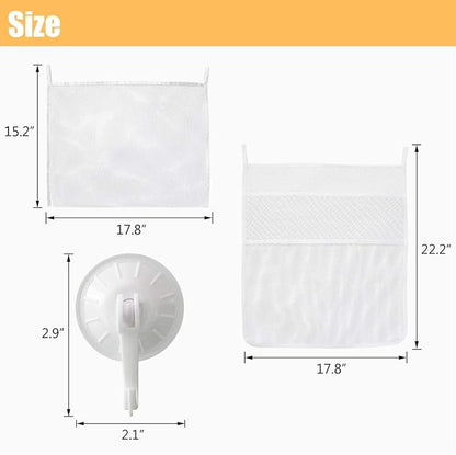TTSAM Bath Toy Organizer Mesh Storage Organizer Baby Shower Toys Bathtub Net Bag Kids Quick Dry Bathtub Mesh Net Bathtub Toy Holder 2 X Bathroom Storage Bag & 6 X Strong Suction Hooks (White)