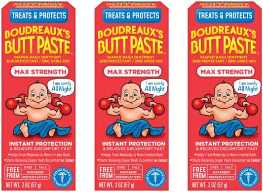 Boudreaux’s Butt Paste Diaper Rash Ointment, Baby Rash Cream Skin Protectant, Fast Relief, Soothing Barrier Cream, Original, Maximum Strength, 2 Ounce Tube (Variety Pack of 2)